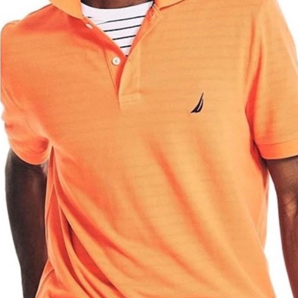 Nautica Peach-Orange Polo with Navy Sail Logo Oxford material
